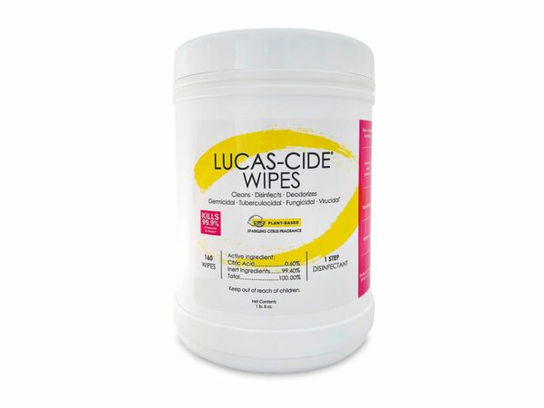One step disinfecting wipes 160 per canister, 60 second sanitization, 5 min. for disinfection lucas-cide