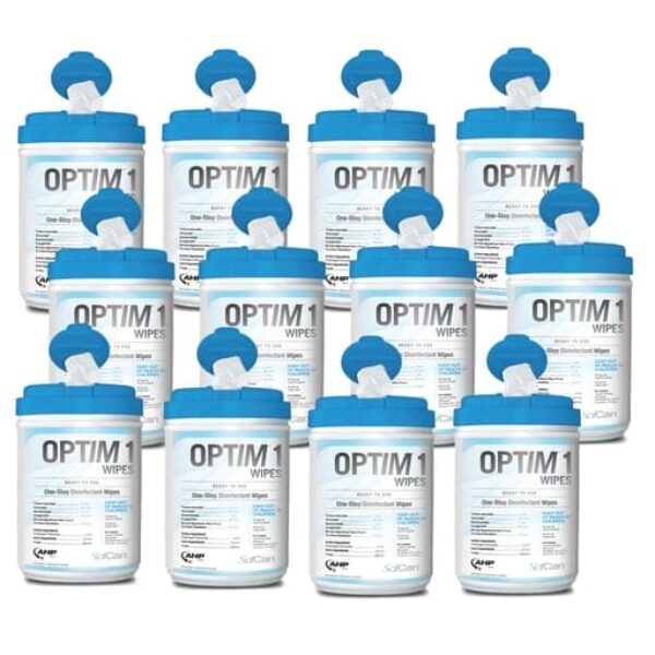 Optim 1 One-Step Cleaner & Disinfectant, 6" x 7", 160 Wipes/Can, Case of 12